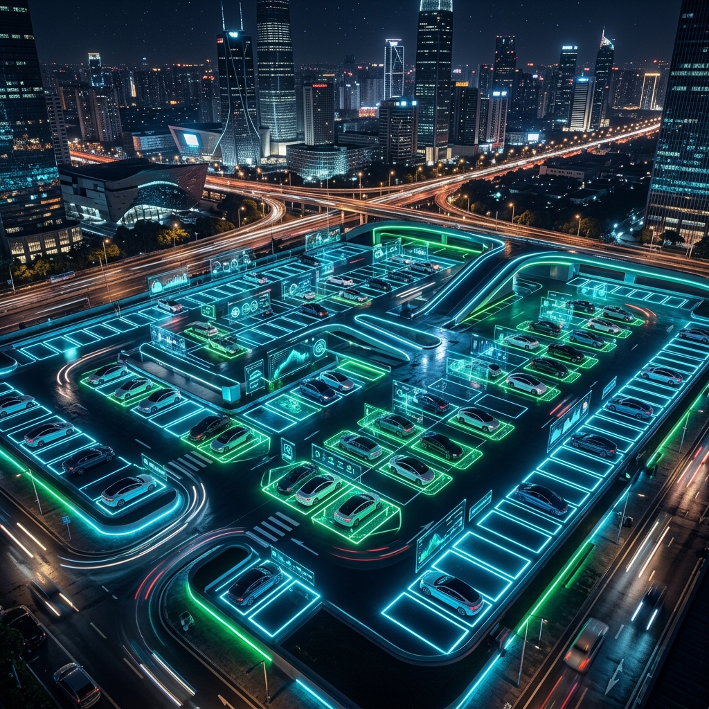 AI-powered smart parking system with real-time occupancy detection in a modern city